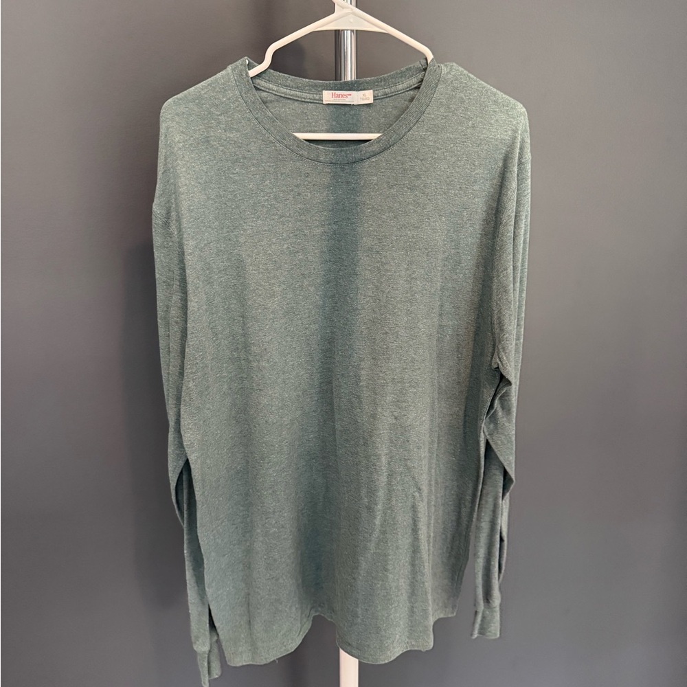 Hanes Heathered Sage Green Long Sleeve Crew Tee